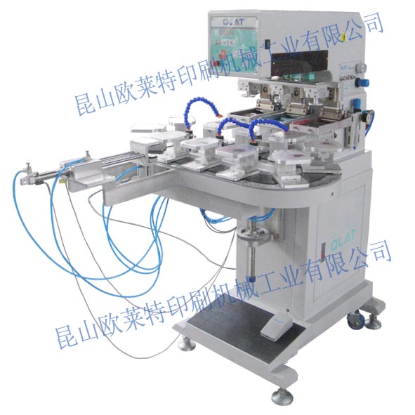 臨沂客戶手套LOGO印刷 歐萊特三色轉(zhuǎn)盤式移印機